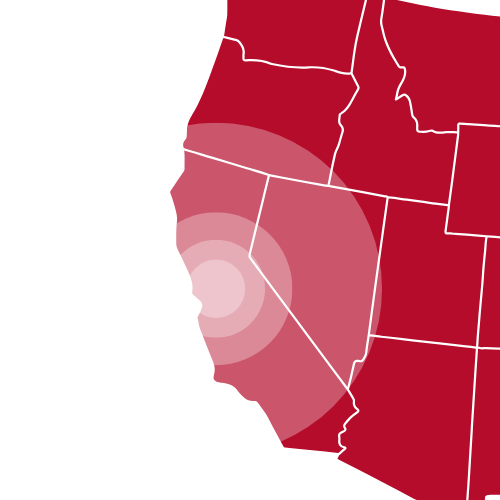 Map showing delivery range radiating from California in concentric circles over the western U.S.