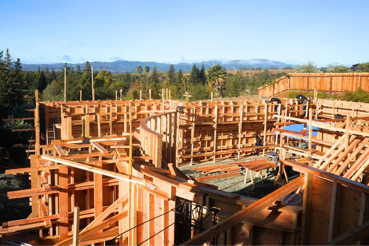 Formwork going up on a Napa canyon house.
