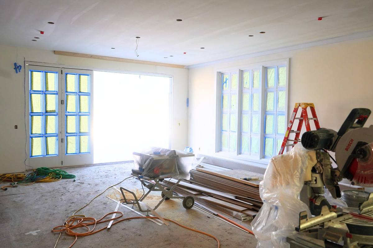 Rough-in, with the finish materials on site.