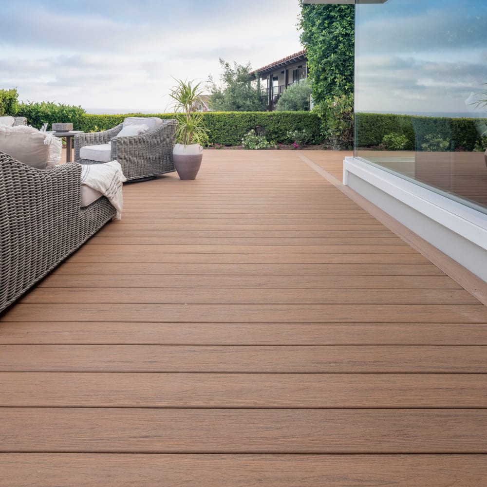 TimberTech composite decking in antique leather reserve collection.