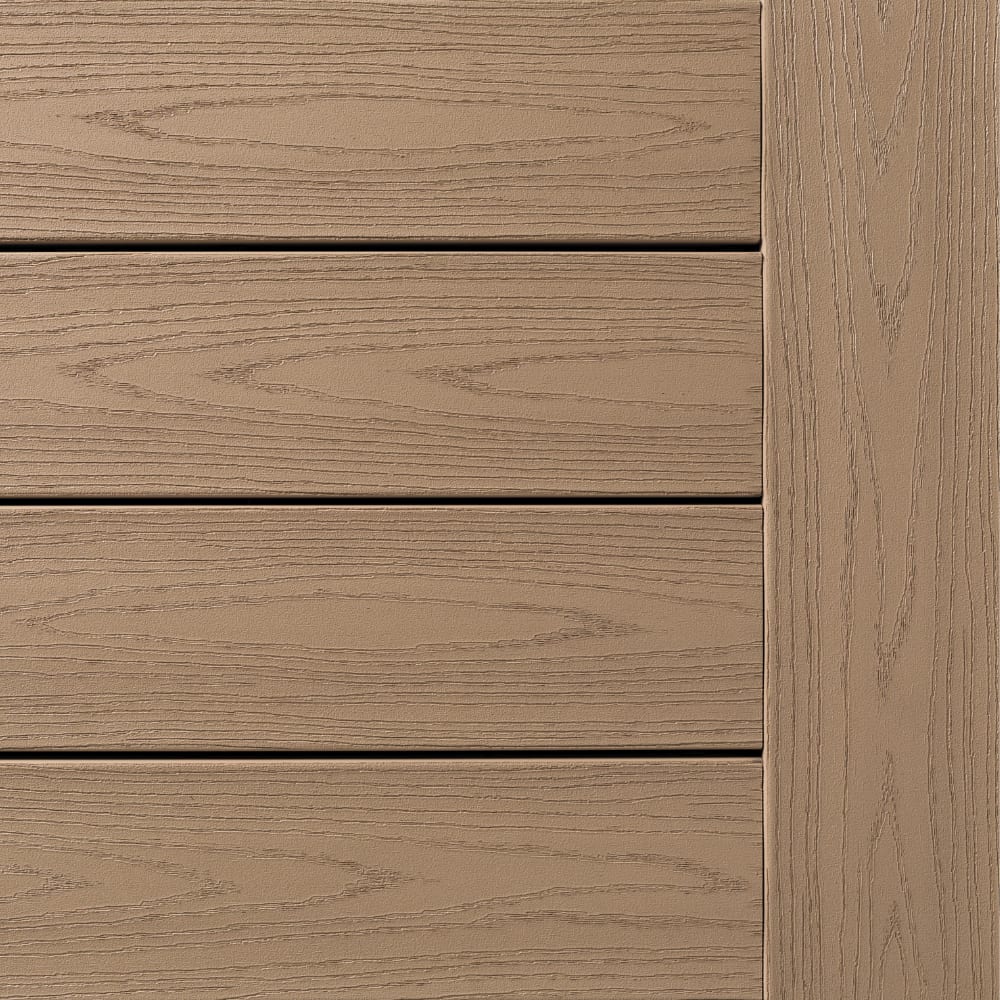 Harvest Brownstone APVC siding displays a horizontal plank arrangement in a warm, medium-brown tone with a realistic wood grain texture.