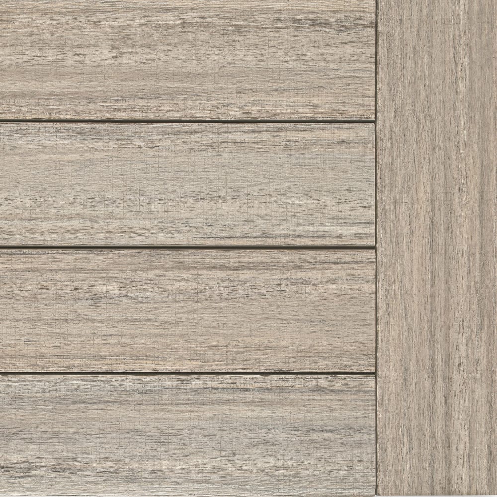 French White Oak TimberTech composite decking panels with vertical grain accent strip.