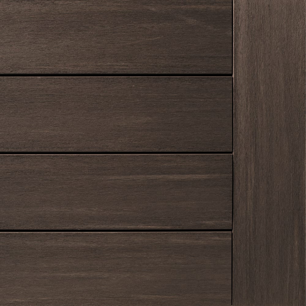 Dark Hickory composite decking with horizontal planks and a vertical stile.